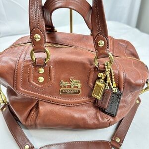 Coach Brown/Rust Leather Satchel/Shoulder Bag with Gold Accents (3 Hang Tags)